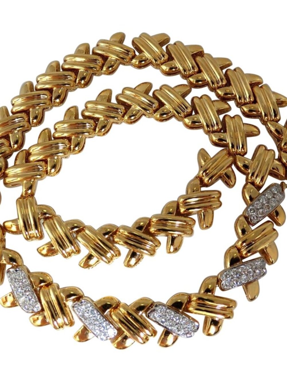 2.00ct. diamonds cross-linked "X" eternity necklace. 14kt. Durable Prime*